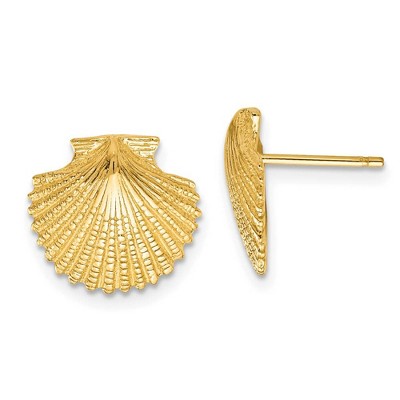 Black Bow Jewelry 13mm Scalloped Shell Post Earrings in 14k Yellow Gold