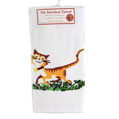 Decorative Towel 24.0" Happy Cat Flour Sack Towel 100% Cotton Retro Design 1950  -  Kitchen Towel