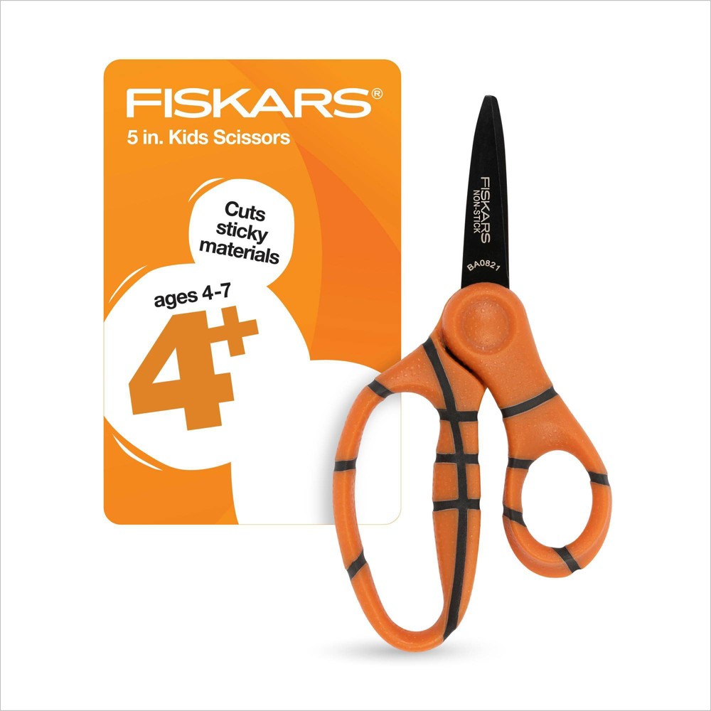 Photos - Accessory Fiskars 5" Non-Stick Sports Point Kids' Scissors Basketball 