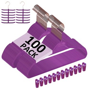 VECELO 30/50/60/100 pk Velvet Clothes Hangers Non Slip & Space-Saving Clothes Hangers with Finger Clips & Tie Rack 9 Color - 1 of 4