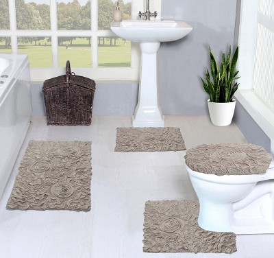 Bell Flower Collection Cotton Floral Pattern Tufted Bath Rug Set Pack of 4 - Home Weavers