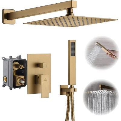 CASAINC 10" Inch Wall Mounted Square Shower System Set with Handheld Spray