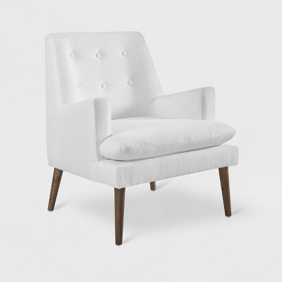 Mid-Century Modern Leisure White Accent Chair with Walnut Wood Legs