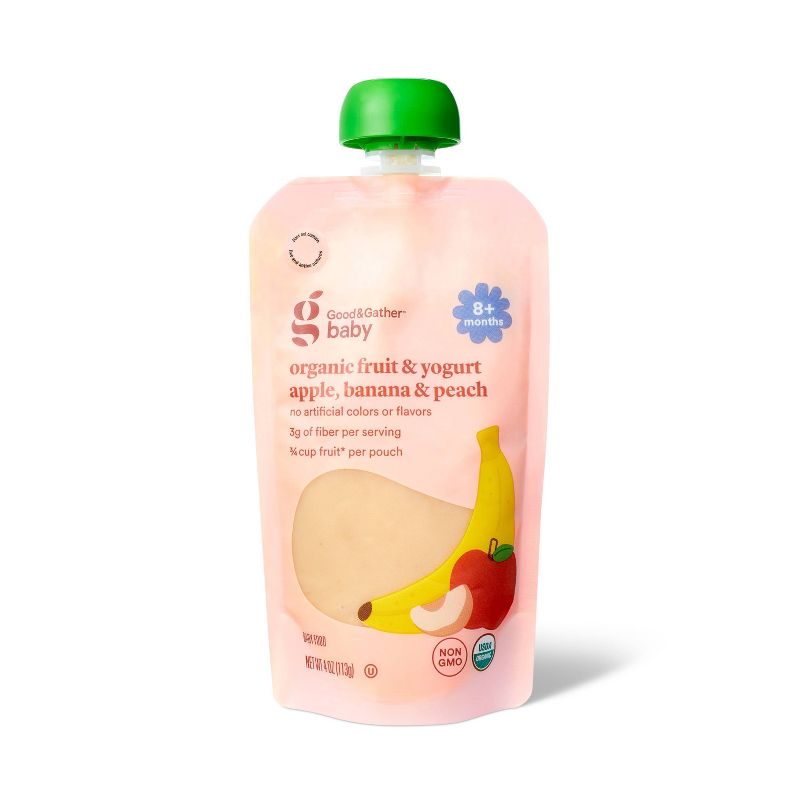 Organic Apple Banana Peach Yogurt Baby Food Pouch - 4oz - Good &#38; Gather&#8482;, 1 of 4