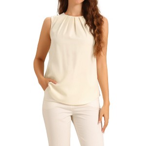 INSPIRE CHIC Women's Summer Office Pleated Crew Neck Sleeveless Back Keyhole Blouse - 1 of 4