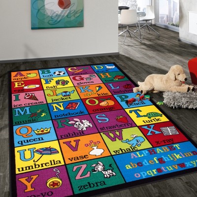 Multicolor Synthetic Alphabet Educational Kids Area Rug 3'3" x 4'7"