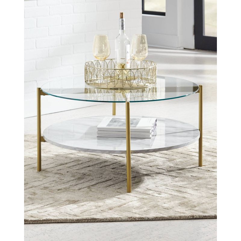Wynora Round Cocktail Table White/Gold - Signature Design by Ashley, 3 of 5