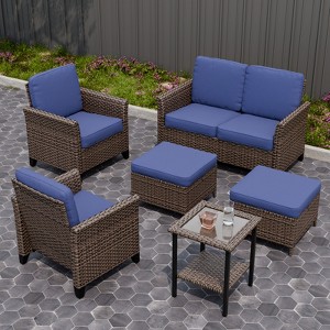 EAGLE PEAK Ocean Vista 6 piece Patio Variated Brown Wicker Conversation Set Dining Chairs, Loveseat - 1 of 4