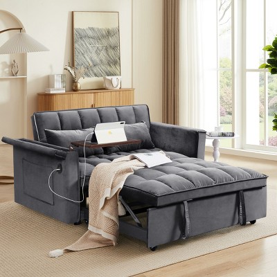 SEVOBAL Foldable Futon Sofa Bed Multi-Functional Pullout Sofa Bed Modern Sofa Velvet Pull-Out Bed Adjustable Back, Gray, 46.37"*37.36"*14.59"
