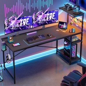 Bestier 61 Inch Retangular Gaming Desk with Shelves，Black - 1 of 4