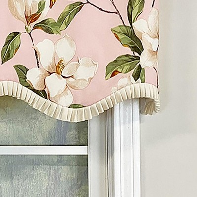 Petal Pink Magnolia Print Scalloped Window Valance with Rod Pocket