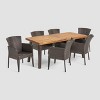 Denaya 7pc Rectangle All-Weather Wicker & Wood Patio Dining Set - Brown/Natural - Christopher Knight Home: Galvanized Steel Hardware - 2 of 4