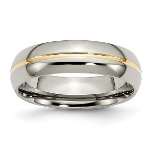 Black Bow Jewelry Titanium and Gold Tone, 6mm Grooved Unisex Comfort Fit Band - 1 of 4