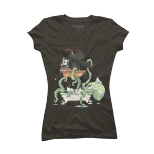 Junior's Design By Humans Kraken in the Tub By Handclones T-Shirt - 1 of 3