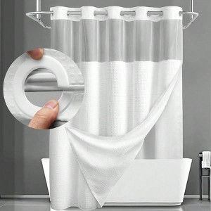 No Hook Shower Curtain with Snap - in Fabric Liner, 75 Lx 72 W White Bathroom Curtain - 1 of 4