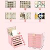 6-Layer Pink Jewelry Box with 5 Drawers & Necklace Hanger, Large Organizer Storage for Earrings and Necklaces - 2 of 4