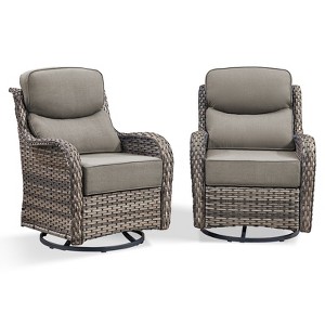 POCASSY Outdoor Swivel Rocker Patio Swivel Chairs Set of 2, 6" Thick Cushions All Weather Gray Wicker Swivel Glider Chairs with High Back for Porch - 1 of 4