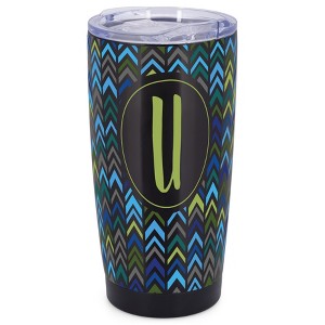Elanze Designs U Monogram Herringbone Arrows Wrap-Around Design 20 Ounce Stainless Steel On-The-Go Coffee Mug, Thermal Travel Tumbler with Leak - 1 of 4
