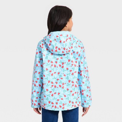 Cat & Jack Girls' Strawberry Floral Printed Rain Jacket - Cat & Jack™ Light Blue S — фото 2