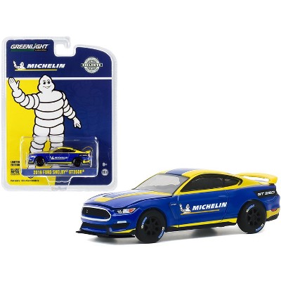 2019 Ford Mustang Shelby GT350R "Michelin Tires" Blue with Yellow Stripes "Hobby Exclusive" 1/64 Diecast Model Car by Greenlight