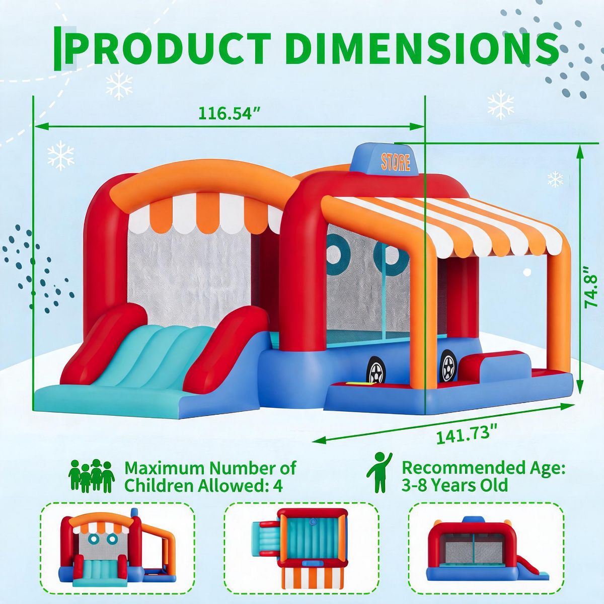 Kids Inflatable Bounce House with Slide, Bounce Area, Ball Pit, Basketball Hoop, Ball Shooting for Christmas Birthday Parties - thumbnail 4