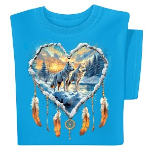 Collections Etc Majestic Wolves Heart Dreamcatcher Short Sleeve Graphic Tee - 1 of 4