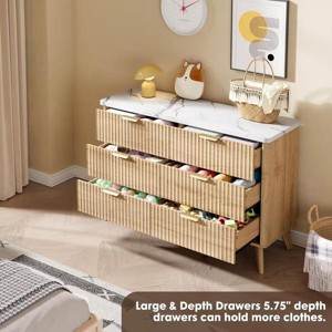 Fluted 6 Drawers Dresser, 47.2" Wide Modern Chest of Drawers with Metal Handle, Curved Profile Dresser TV Stand, Wooden Drawer Organizer for Bedroom - 1 of 4