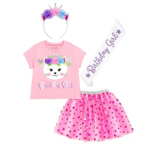 imagikids Birthday Girl Outfit - T-Shirt, Tulle Tutu Skirt, Headband & Satin Sash Set Toddler Sizes - 1 of 4