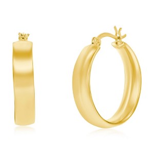 Bella Silver Sterling Silver 5.5x27mm Fancy Flat Hoop Earrings - Gold Plated - Gold - 1 of 2