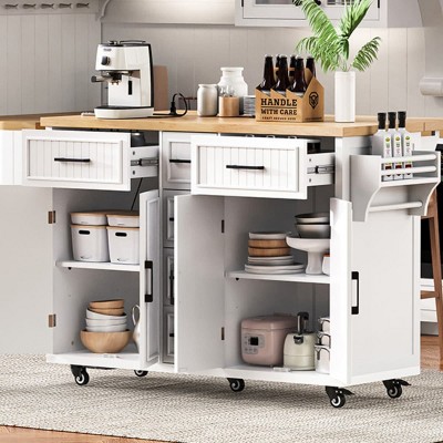 Isabel Outdoor Kitchen Island with Storage Cabinet, Solid Wood Patio Bar Cart with Stainless Steel Table Top, Outdoor Furniture - The Pop Home