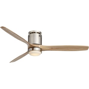 52" Casa Vieja Modern Hugger Indoor Ceiling Fan with Light LED Remote Brushed Nickel Natural Solid Wood Carved Blades for Living Room - 1 of 4