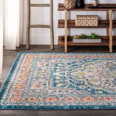 5'x8' Blue Synthetic Medallion Reversible Area Rug