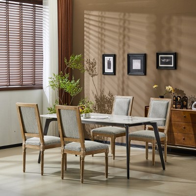 Set of 4 French Country Dining Chairs with Upholstered Back and Fluted Legs for Rustic Dining Room-Cuddlewood