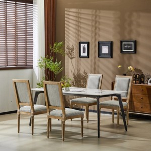 Set of 4 French Country Dining Chairs with Upholstered Back and Fluted Legs for Rustic Dining Room-Cuddlewood - 1 of 4
