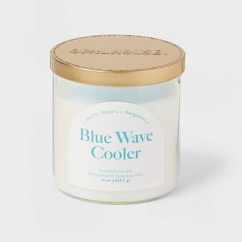 2-Wick 15oz Glass Jar Candle with Iridescent Sleeve Blue Wave Cooler - Opalhouse™