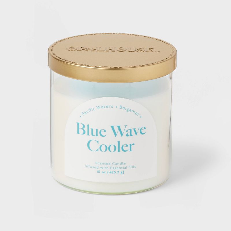 2-Wick 15oz Glass Jar Candle with Iridescent Sleeve Blue Wave Cooler - Opalhouse&#8482;, 1 of 5