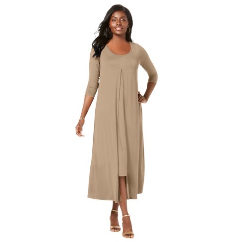 Jessica London Women's Plus Size Double Layered Dress, 18/20 - New Khaki :  Target