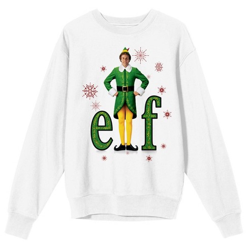 Elf Movie Title Logo And Poster Art Women's White Crew Neck Sweatshirt-large  : Target