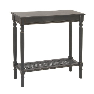 Black Wood Console Table with Glass Shelf and Storage