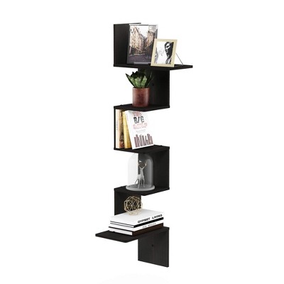 Furinno Modern 5-Tier Ladder Shelf Floating Wall Mounted Bookshelf Corner Display Storage Organizer Shelf,Espresso
