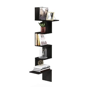 Furinno Modern 5-Tier Ladder Shelf Floating Wall Mounted Bookshelf Corner Display Storage Organizer Shelf,Espresso - 1 of 4