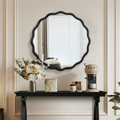 Lycvki 31" Round Wood Framed Wall Decor Mirror