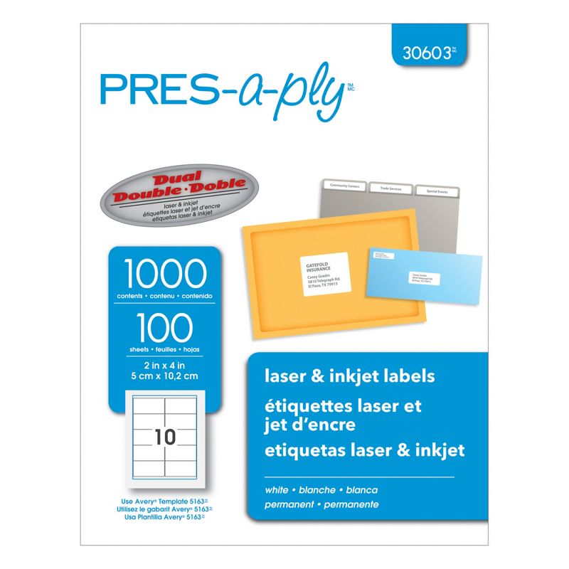 Pres-a-ply Laser/Inkjet Labels, 2 x 4 Inches, Pack of 1000, 1 of 2