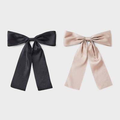 Satin Bow Hair Barrette Clip Set 2pc - Wild Fable™ Black