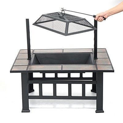 Large Black Wood-Burning Fire Pit Table with Grill