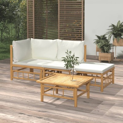 vidaXL Garden Lounge Set Cream White, Natural Bamboo Bamboo, Polyester
