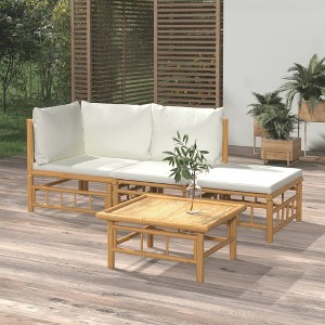 vidaXL Garden Lounge Set Cream White, Natural Bamboo Bamboo, Polyester - 1 of 4