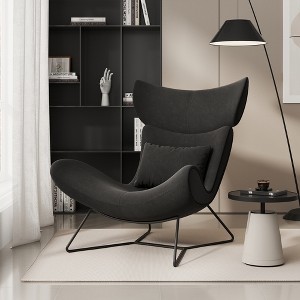 High Back Accent Chair, Lounge Chair with Velvet Upholstery and Metal Legs, Black - 1 of 4