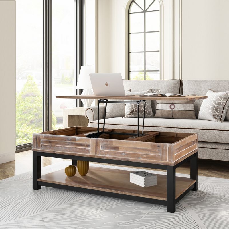 Multi-functional Coffee Table with Lifted Tabletop, Contemporary Cocktail Table with Inner Storage Space and Shelf-ModernLuxe, 2 of 11