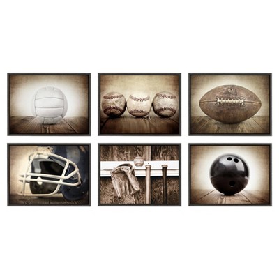 Three Vintage Baseballs Framed Canvas Wall Art for Kids